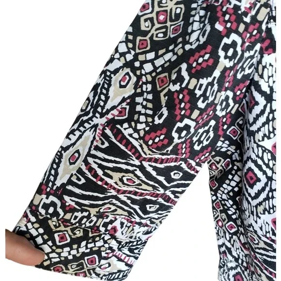Ruby Rd Petite Red Black Ikat Tribal Print‎ 100% Cotton Button Front Jacket 16P - Picture 3 of 5